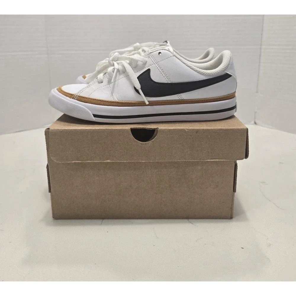 Nike Big Kids Court Legacy Next Nature Shoes White/Black Desert Ochre Size 4Y